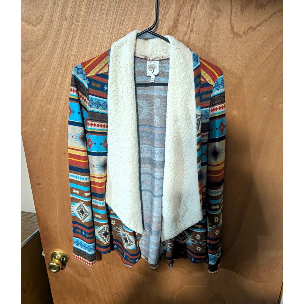 Self Esteem Women's Aztec Southwestern Faux Shearling Lined Open Jacket M
